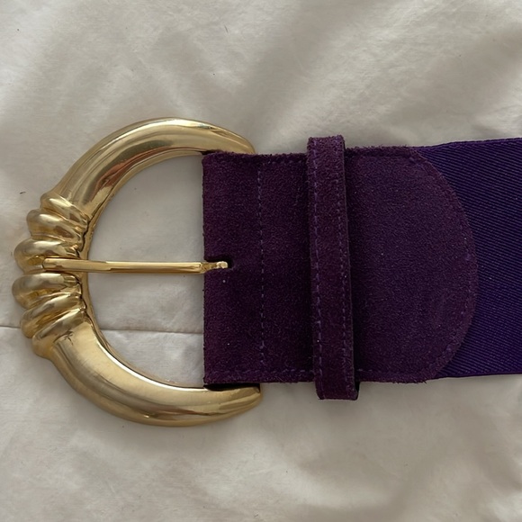 Vintage Express Purple Stretch Belt with Gold Sculptural Buckle | Size S main image 6